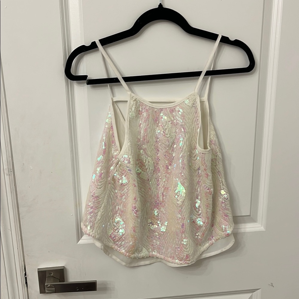 Sequin Embellished Cream and Pink Women's Top